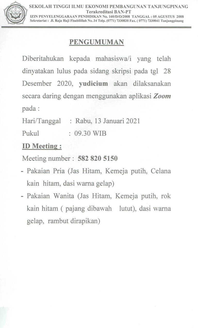 Pengumuman Yudicium Rabu, 13 Januari 2020