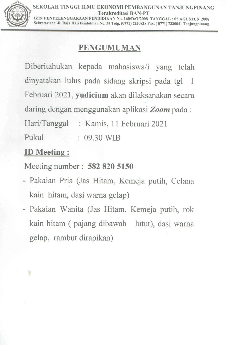 Pengumuman Yudicium Kamis, 11 Februari 2021