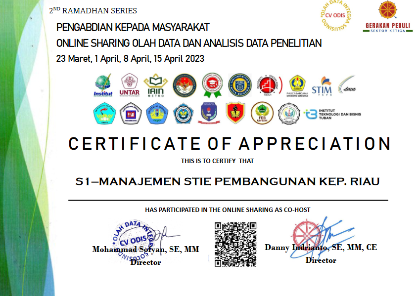 STIE PEMBANGUNAN TANJUNGPINANG BERSAMA CV. ODIS, VENTI FOUNDATION BESERTA 18 KAMPUS LAIN DI INDONESIA SUKSES GELAR KEGIATAN WEBINAR SHARING OLAHDATA PENELITIAN DIHADIRI 2023 PESERTA DARI 28 PROVINSI