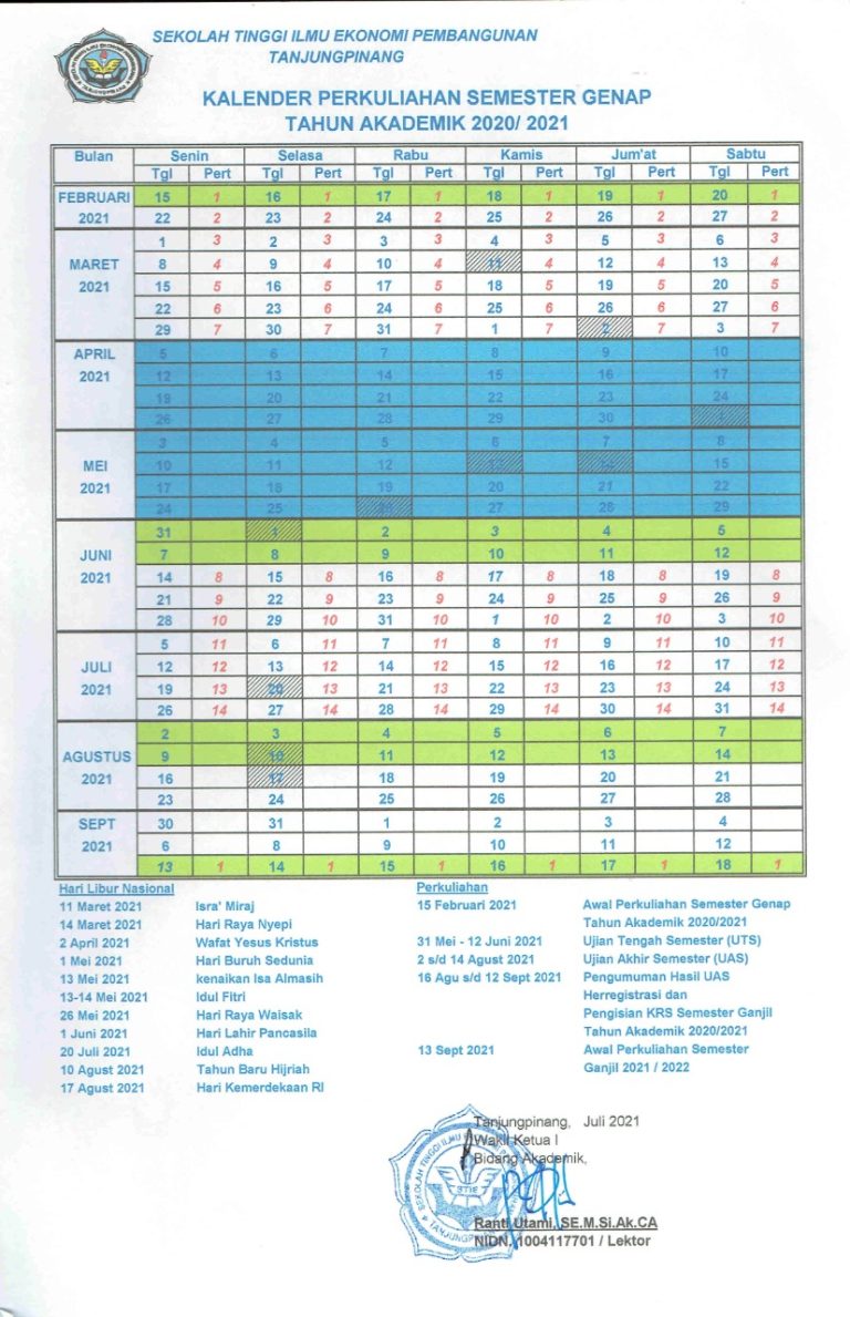 Kalender Perkuliahan Semester Genap T.A 2020/2021