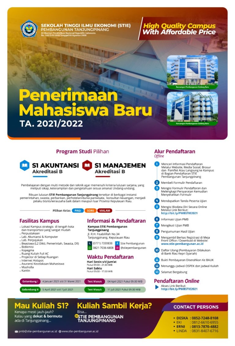 Penerimaan Mahasiswa Baru STIE Pembangunan Tanjungpinang T.A 2021/2022