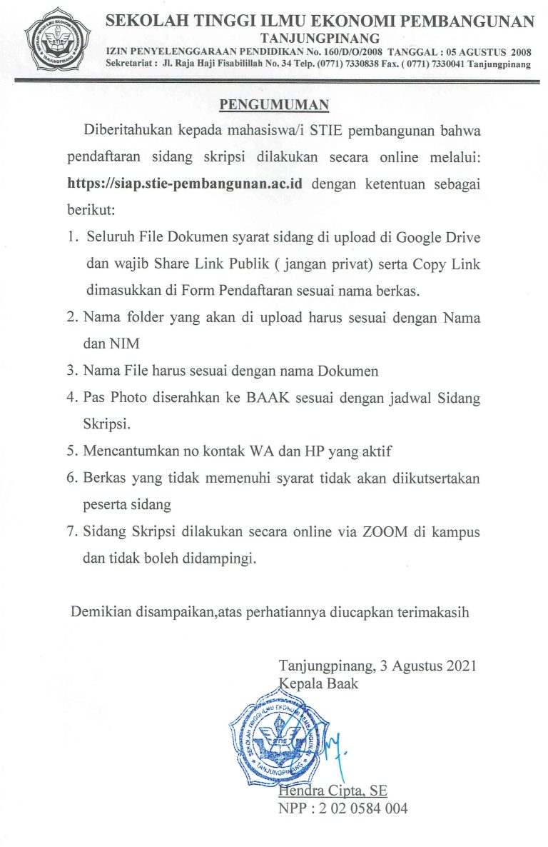 Pengumuman Pendaftaran Sidang Skripsi Online