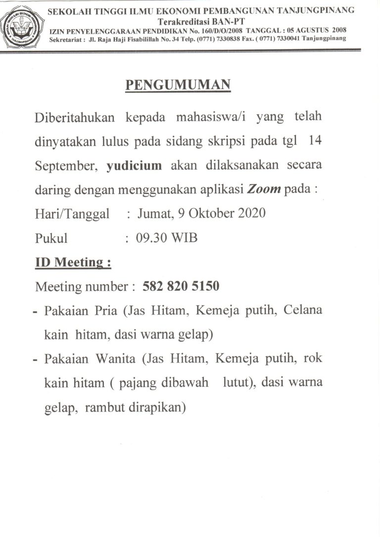 Pelaksanaan Yudicium Online STIE Pembangunan Tanjungpinang