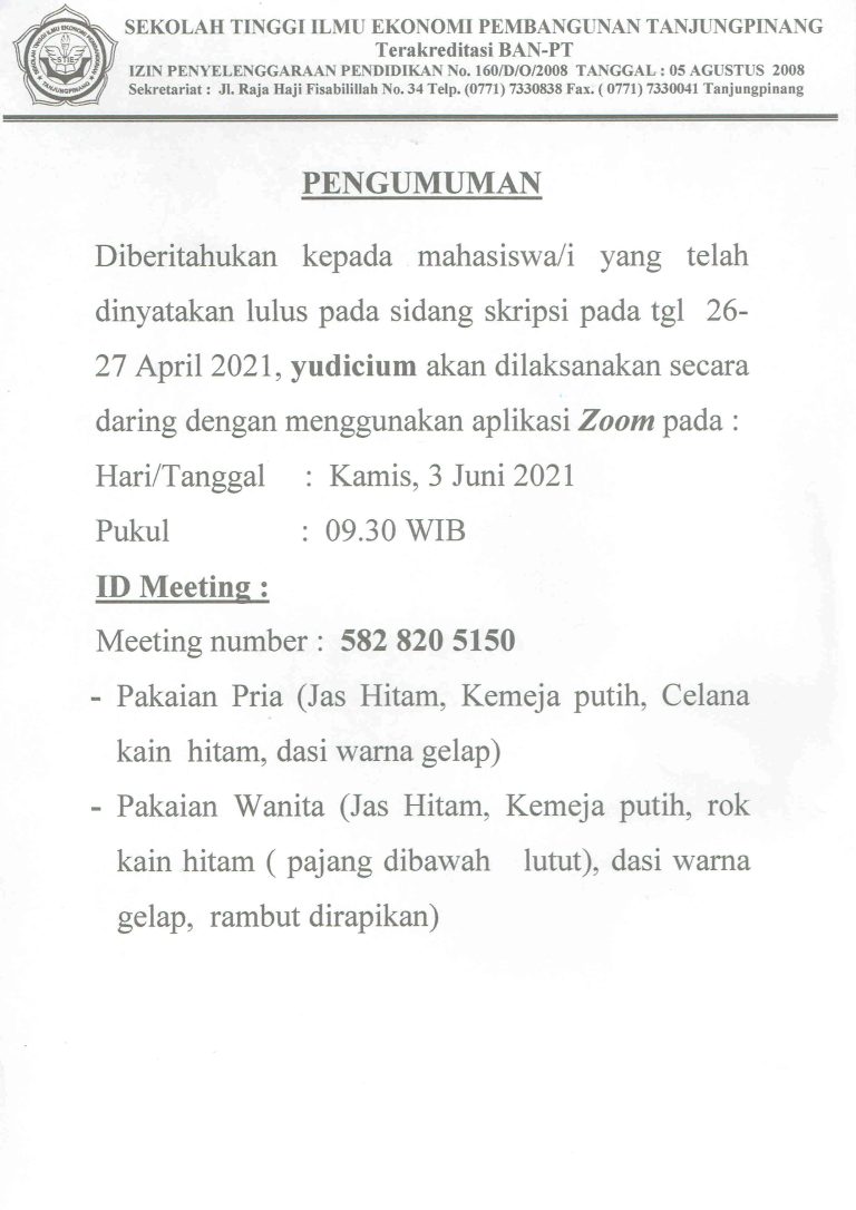 Pengumuman Yudicium Kamis, 3 Juni 2021