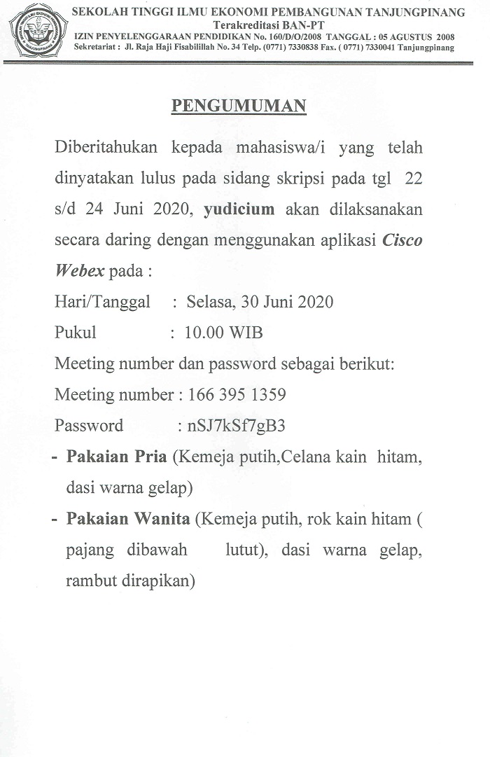 PENGUMUMAN YUDICIUM ONLINE STIE PEMBANGUNAN